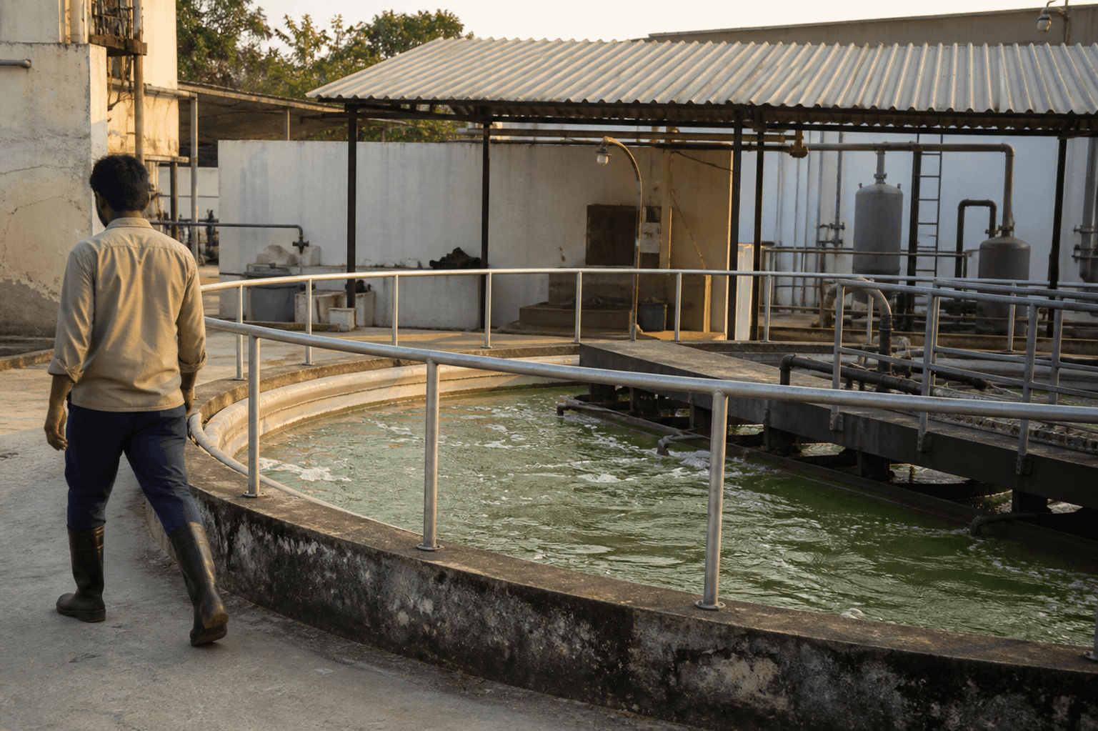 Effluent treatment plant clarifier at an industrial site