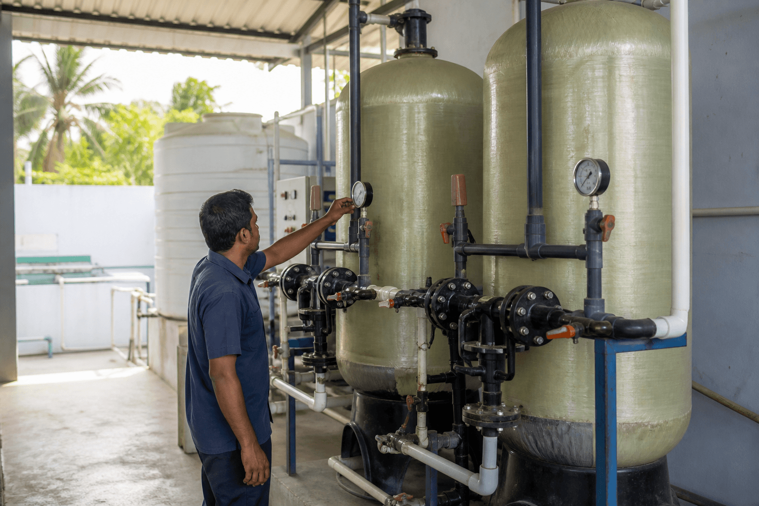 Pressure sand filter and activated carbon filter vessels