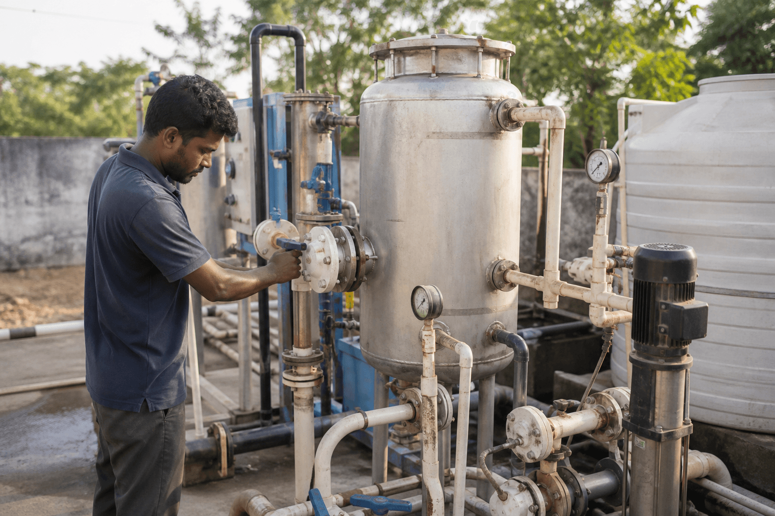 Water treatment plant filtration tanks at an HHT installation site